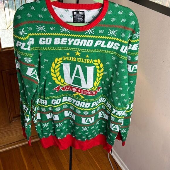 My Hero Academia Ugly Christmas Sweater Extra Large Green Anime Box Lunch NWT - Picture 2 of 6